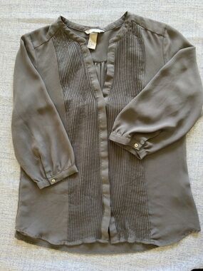 H&M Grey Pleated Front Blouse